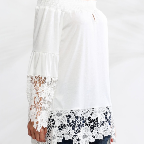 Romwe: White Crochet Off-The-Shoulder Blouse - Picture 2 of 4